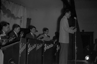 Hanamatsuri [Flower Festival, Chicago Buddhist Church, 5487 S. Dorchester, Chicago], April 1948, 24 negatives, Item 24: The Shinko Band performs with George Maruyama