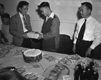 Chicago Buddhist Church (Bay Party), September 1948, Item 2: On left, with tie: Tom Ito