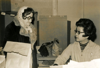 Senior Work Center [Workers and New Year's Party], Item 3, front: Mary Fukui, work center supervisor (right)