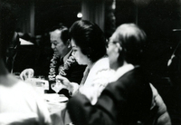 Fuji Festival, Item 31, front: Left to right: U.S. Senator Spark (Sparky) Matsunaga (Hawaii), Aya Yamakoshi, and Rev. Gyodo Kono at the 1973 Fuji Festival, held at the McCormick Inn, Chicago