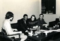 Workshop [Senior Work Center], Item 15, front: Far left: Department of Mental Health supervisor Dennis (last name unknown)