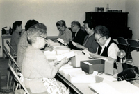 Volunteer Mailers, Item 6: Mrs. Oya(left foreground), Mrs. Tamano Morita (second from right), Mrs. Myrtle Hattori (far right)