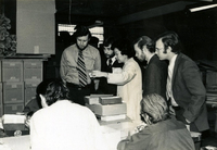 Workshop [Senior Work Center], Item 4, front: Worker with artificial flower arrangements