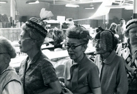 Blood Assurance, Communal Living, Issei Work Center, Body Dynamics, Annual Community Picnic, and Market Day, Item 24, front: Work Center Easter Parade. Mrs. Kimura, Mrs. Maeda, and Mrs. Suzuki (L to R)