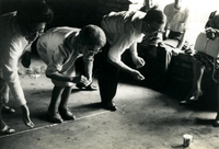 Issei Social Program, Item 37, front: Issei enjoy playing competitive games at picnic. Far right: Mr. Sato