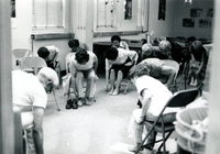 Blood Assurance, Communal Living, Issei Work Center, Body Dynamics, Annual Community Picnic, and Market Day, Item 13: Rev. Andrew Oyama (far left) leads members of Body Dynamics class